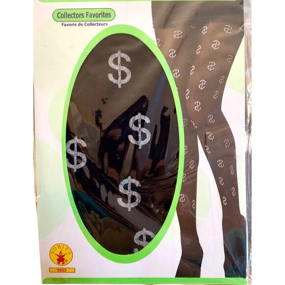 Ladies Dollar Sign Tights One Size Black Silver Sexy Stockings Costume Cosplay - Picture 2 of 8